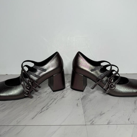 Jeffrey Campbell Tierz Pewter Iridescent Faux Leather Mary Jane Pump 7 1/2 - Picture 8 of 14